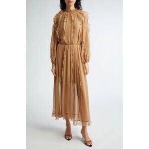 NEW ZIMMERMANN Tranquility belted ruffled silk-chiffon midi dress size 0/ US 4